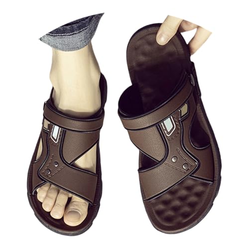 Men's Leather Casual Flat Sandals with Adjustable Buckle Open Toe Slip-On Beach Sandals Summer Wide Width Walking Slides2