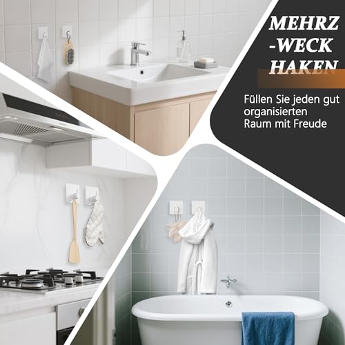 Aikzik Handtuchhalter ohne Bohren, 10er Set, Badezimmer Handtuchhalter aus ABS, hochwertige Klebehaken, langlebige Haken selbstklebend, ideal als funktionale Wandhaken, Weiß