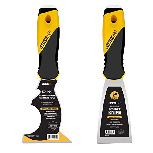 10 In 1 Painter's Tool And 2" Stiff Putty Knife Scraper- Soft Grip Handle With Stainless Steel Blade For Wood, Drywall Finishing, Plaster Painting Scraping, Decals & Wallpaper #TOP14
