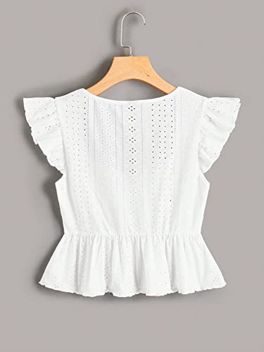 SweatyRocks Women's Ruffle Hem Cap Sleeve Shirts Sweetheart Neck Peplum Blouse Top2