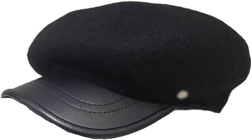 Large Top Leather Along Wool Cap Beret Women's Autumn and Winter Temperament Octagon Hat