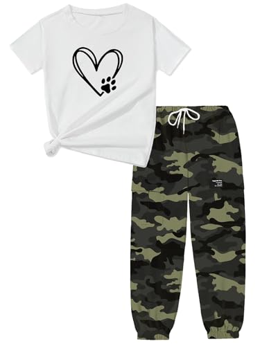 Image of ARTMINE Girls' 2 Piece Outfits Casual Drawstring Jogger Pants and Basic Short Sleeve Top Set, 6-14 Years