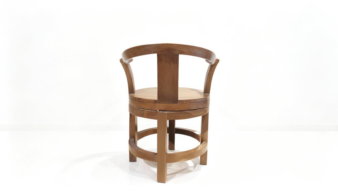 Teak Wood Revolving Round Back Chair-image-21