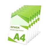 AKOLAFE 6 Pack A4 Acrylic Sign Holder A4 Plastic Display Stand Perspex Display Stands Leaflet Holder Acrylic Stand Up Display Stand Menu Holder for Tables, Restaurant, Store, Hotel and More