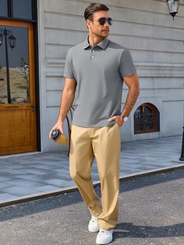Runcati Mens Polo Shirts Short Sleeve Casual Work Golf T-Shirt Cotton Lightweight Regular Fit Summer Tees Grey miniatura 5