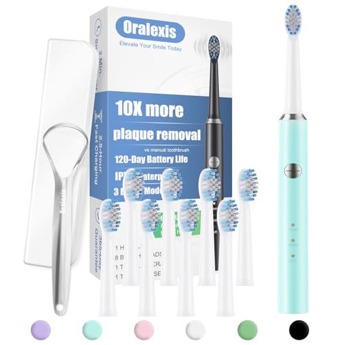 ORALEXIS Electric Toothbrush with 8 Heads & Tongue Scraper