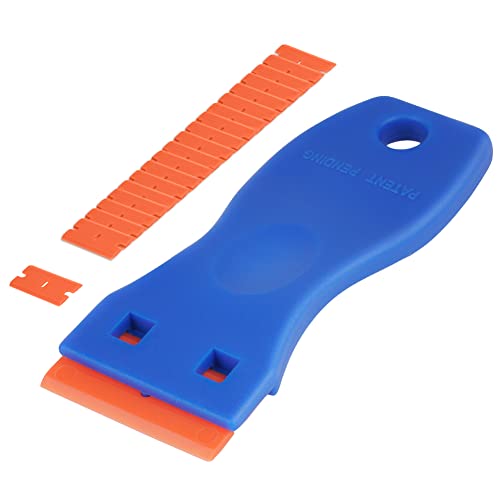 Flintronic Schaber, Mini Kunststoff Schaber mit 20 Kunststoff Klingen, Plastikspachtel, Plastik schaber für Klebereste Entferner, klebstoffentferner, Gadom Kochfeld Kratzer, Kleberentferner, Blau