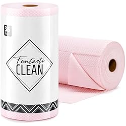 Fantasticlean Large Microfiber Cleaning Cloth Roll - 18'' by 12'', 36 Sheets, Thick, Super Absorbent and Reusable Rags, Daily Cleaning Supplies for Vehicle..(Pink)
