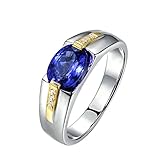 Anillo rosa de oro blanco de 18 quilates (750), anillos de boda en escabeche de tanzanita de 1,15 ct y 0,05 ct diamante ovalado azul tanzanita diamante anillo, 57 (18.1), Tanzanite Diamond