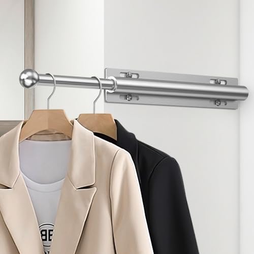 Supforce Valet Rod for Closet Pull Out, Retractable Slide Out Valet Rod Closet Organization, 12" Aluminum Valet Clothing Hanger Rods Perfect for Suits, Freshly Pressed Clothes, Polished Chrome - Thumbnail 6