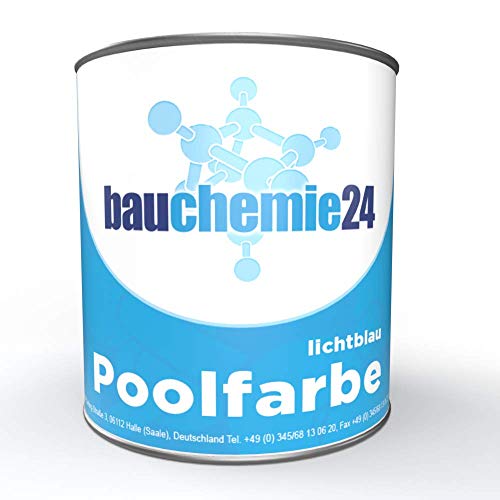 bauchemie24 Pintura para piscina de color para estanque, 750 ml, azul claro RAL 5012, pintura para piscinas, fuentes, piscinas de hormigón, fibra de vidrio o metal, resistente a los rayos UV