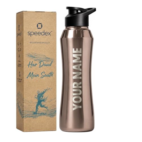 Image of Speedex Customised Engraved Name Stainless Steel Water Bottle 1 Ltr - Personalised Sipper Cap Bottle for Kids, Men & Women, School, Gym, Travel, BIS Approved, Copper Gold, Set of 1