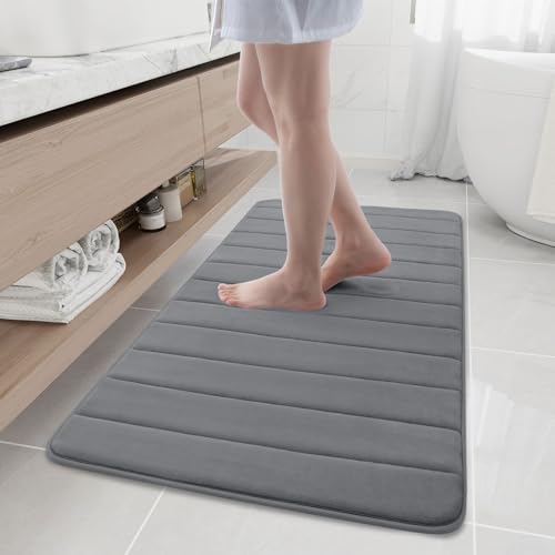 Buganda Memory Foam Bath Mat, 47" x 24", Ultra Soft Non-Slip Bathroom Rug, Water Absorbent Machine Washable Runner for Bathroom, Shower, and Tub, Grey