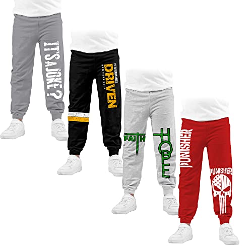 Image of KYDA Kids 100% Cotton Track Pants for Boys | Premium Printed Soft Single Jersey Fabric | Elastic Waist Loose Fit Summer Full Length with Rib Hem (Pack of 4)