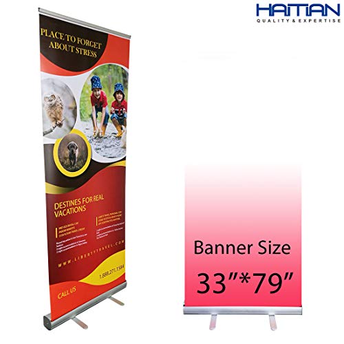 HAITIAN Aluminum Retractable Banner Stand 33x79 for Conference & Trade Show, Fixed Banner