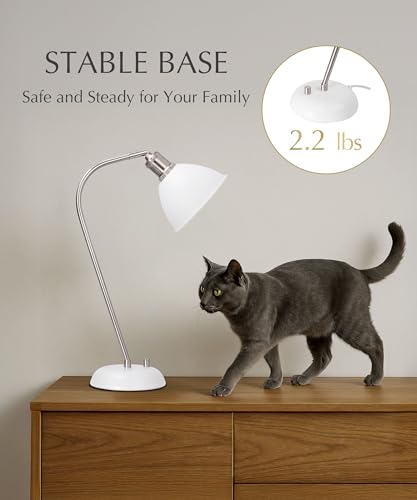 Image of HarvestLand Halo Desk Lamp, Reading Lamp for Home Office, White | 345 adjustable pharmacy-style lamp with solid base for nightstand, reading, and bedroom decor.