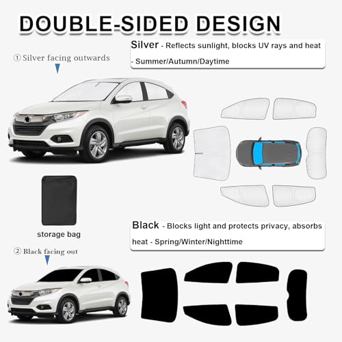 Image of KMF 6pcs Thicken Sun Shades for Honda HR-V 2016-2022 Accessories (LX, EX, EX-L, Sport, Touring), HRV Sunshade Full Car Window Covers for Windshield Side Rear, UV Block and Blackout for Camping Outdoor
