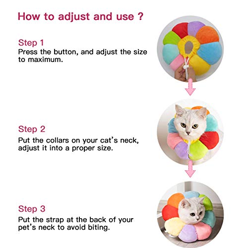 KUDES Cat Small Dog Recovery Collar, Cute Neck Cone After Surgery, Adjustable Pet E Collar, Wound Healing Protective Cone Surgery Recovery Elizabethan Collars for Small Pet (XS(Within 3lb))