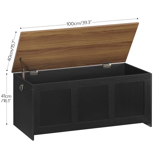 HOOBRO Storage Bench, 39.3" Retro Wooden Storage Chest, Wooden Storage Trunk, Toy Chest with Lift Top, Multifunctional Entryway Organizer, for Entryway, Living Room, Black and Walnut BH141CW01 - Image 4