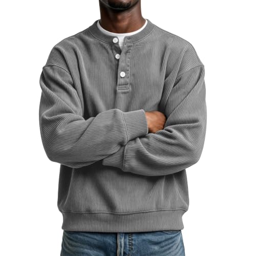 Corduroy Long Sleeve Henley Shirts for Men Casual Fall Shirt Pullovers - image 6