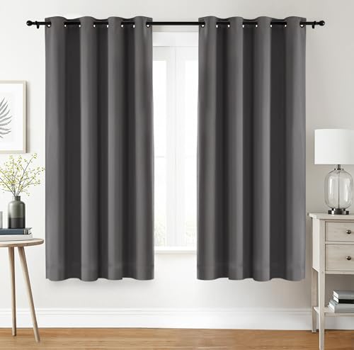 Utopia Bedding Blackout Curtains for Bedroom, Grommet Window Curtains 63 Inch Length 2 Panels Thermal Insulated Drapes for Living Room (Grey, 52W x 63L Inches)
