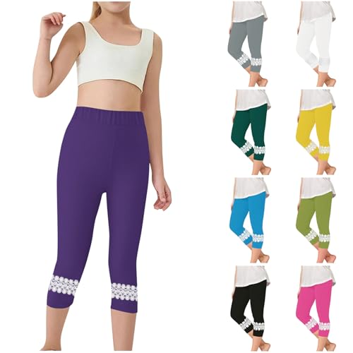 Girls Cute Lace Patchwork Capri Leggings Stretchy Comfy Elastic Waist Summer Footless Leisure Pants for 2-13 Years2