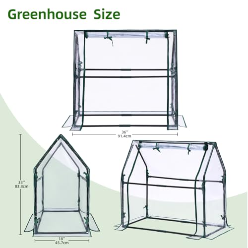 Ohuhu Mini Gewächshaus Zimmergewächshaus PVC Foliengewächshaus mit wasserdichte Matte, Tomatenhaus Folie Gewächshaus Klein für Sämling Pflanze die Indoor Kräutergarten 91,5x45,5x84 cm