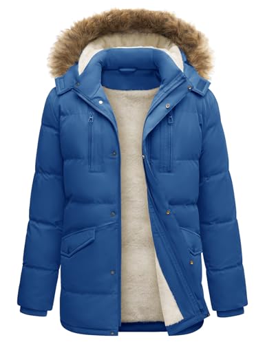 heekpek Chaqueta Polar Hombre Invierno Abrigo Largo Acolchada Cazadora Para Hombre Termica Parka de Esqui Snowboard, Azul, XXL