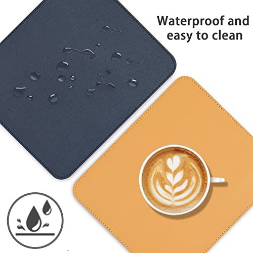 Image of Combo Pack - Aropana Vegan Leather Desk Mat Big with Mouse Pad Small, Reversible & Waterproof Edge-Stitched Upgraded (Navy Blue /Yellow 1*Big 27.6'' x 13.8'' Inches, 1*Small 9.8 x 8.3 inches)