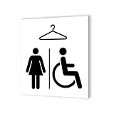 Pictogramme panneau signalétique format 20 cm x 20 cm en Dibond Blanc Picto Noir - Modèle Vestiaires Femmes et PMR - Pastilles adhésives x4 - 20