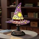 Introti Lámparas de sombrero de bruja, hechas a mano, de resina de vidrieras, lámpara de mesa gótica para decoración de Halloween, luz nocturna única para Halloween, mansión encantada, dormitorio
