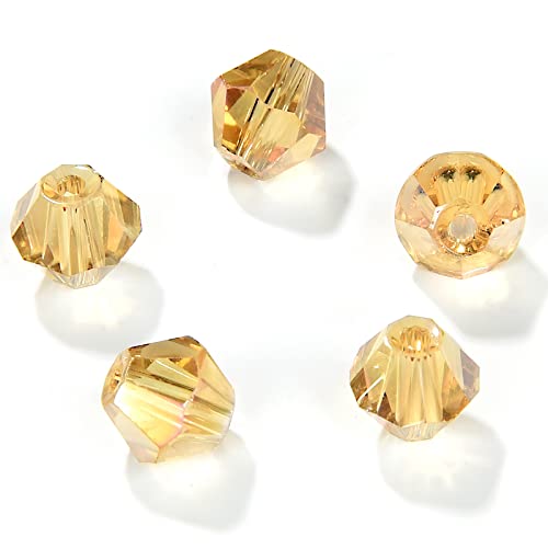 MEIUIJQ Cuentas de cristal AB bicónicas de 6 mm, 450 cuentas de cristal AB facetadas con forma bicónica para pulsera, collar, decoración de joyería a mano (dorado champán AB, 6 mm)