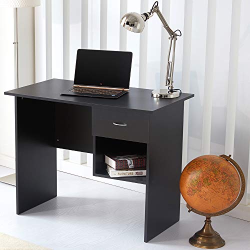 RayGar Bureau d'ordinateur avec 1 tiroir et 1 Espace de Rangement Ouvert pour la Maison et Le Bureau Noir Taille Unique