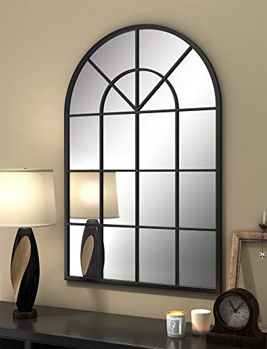 HDYYGY Metal Arched Window Mirror 32" X 48" Black Large Windowpane Arched Wall Mirror for Wall Decor