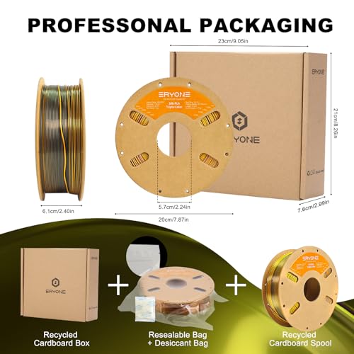 Image of ERYONE Silk Tri Color PLA Filament 3D Printer 1.75mm + /- 0.03mm, Multicolor Filament Tricolor PLA 1KG(2.2lbs) Cardboard Spool, Gold Purple Black