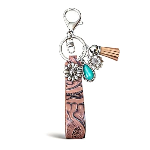 choice of all Western Keychain Turquoise Keychain Leather Tassel Bag Charms Boho Outfits for Women Fashion Jewelry Gifts