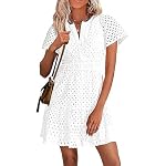 Sommerkleid Damen Kurz A Linie Kleid Abendkleid Elegant Aushöhlen Bestickt Rüschen Minikleid Partykleid Freizeit V-Ausschnitt Kurzarm Sommer Süß Strandkleid