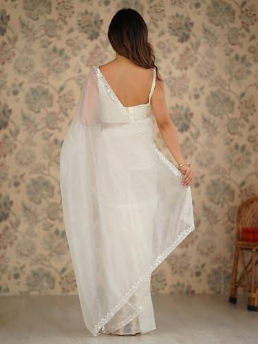 Image of AKHILAM Women's Net Embellished Saree With Unstitched Blouse Piece (AARYAN17101 KR Parent)