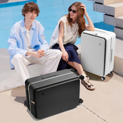Image of mixi 26 Inch Large Checked Luggage PC Hard Shell Suitcase Top Opening Aluminum Frame Travel Suitcases with Wheels, Black