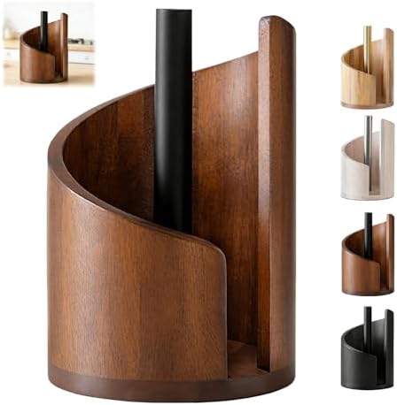 Mountain Paper Towel Holder Countertop, Black Wooden Base with Ir...
