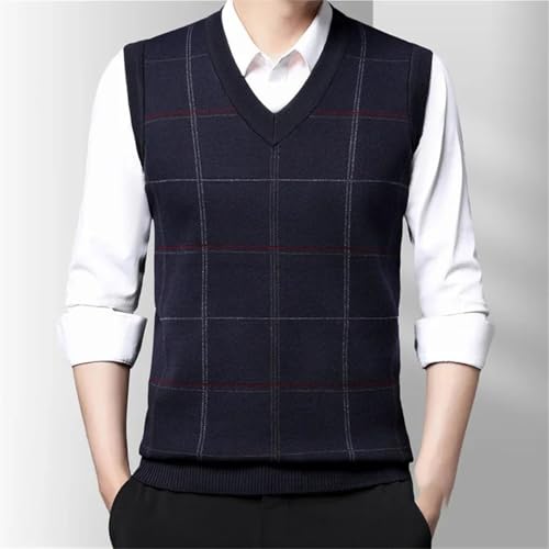 Men Knit Sweater Vest Fall Winter Plaid V Neck Sleeveless Slim Fit Pullover Casual Waistcoat4
