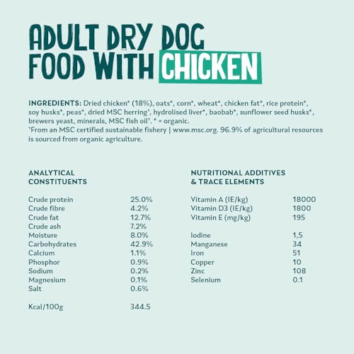 Yarrah Adult Nahrhaftes Bio-Trockenfutter für Hunde – für alle Erwachsenen Hunde | Exquisite Biologische Hundebrocken mit Huhn, 5kg | 100% biologisch & frei von künstlichen Zusätzen