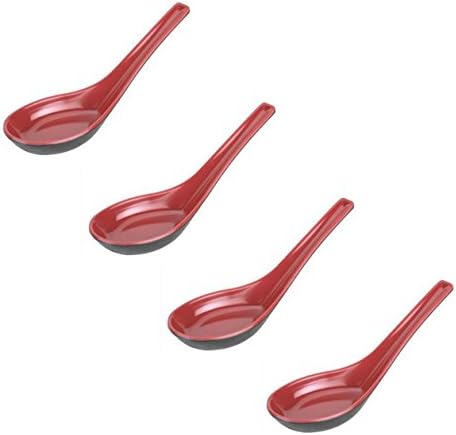 JapanBargain 2384x4, Set of 4 Asian Japanese Chinese Wonton Soba Rice Pho Ramen Noodle Soup Spoons, Black/Red