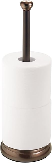 mDesign Metal Toilet Roll Holder Contemporary Toilet Roll Dispenser Ideal for Bathrooms Freestanding Toilet Paper Holder with Space for 3 Rolls Bronze/Brown