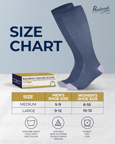 Image of Pembrook Bamboo Viscose Light Compression Socks - 3 Pairs | 8-15 mmhg Compression Socks | Knee High Comfort Support Socks