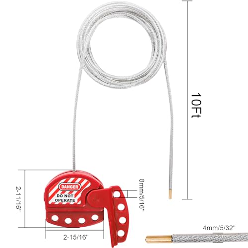 Image of WUWEOT 2 Pack Lockout Tagout Cable Lock, 10ft Adjustable Loto Steel Cable, 4 Key Hole Lockout Tag Out Cable Lock with Vinyl Coated for Out of Service, Repair Management, OSHA Compliant