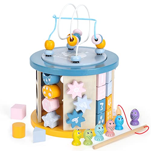 Abellzos Wooden Activity Cube Baby Toys, 11-In-1 Montessori Toy For 3 Year Old, Toddlers Learning Educational Developmental Center, First Birthday Gift For Boys Girls #TOP7