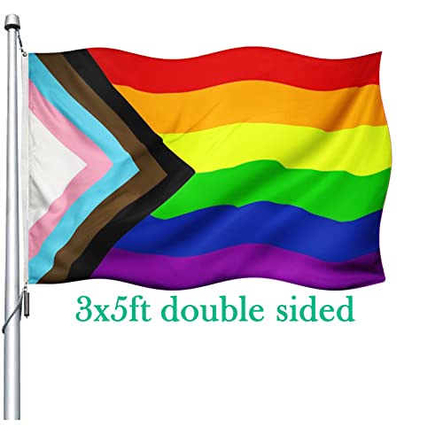 Progress Pride Rainbow Flag 3x5 Double Sided-Heavy Duty LGBTQ 2025 Gay Pride Lesbian Flags Banner 3x5ft Outdoor Fade Resistant