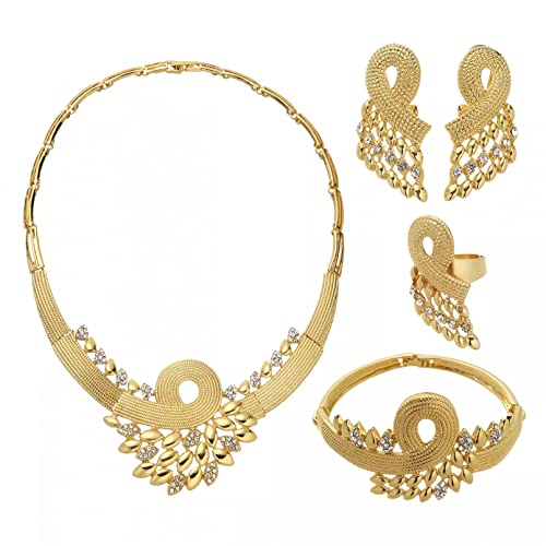 Aveanit Dubaï Or cubique Zircon Ensemble de Bijoux pour Les Femmes mariée Africaine Cadeau de fête Collier carré Boucles d'oreilles Anneau Bracelet Bijoux Cover