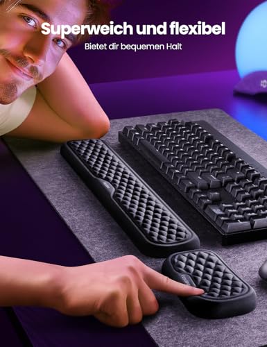 Vaydeer Handballenauflage für Tastatur und Maus, Wrist Rest, Ergonomisches Memory-Foam-Handgelenkstützen-Set für Büro und Spiele - Schwarz.